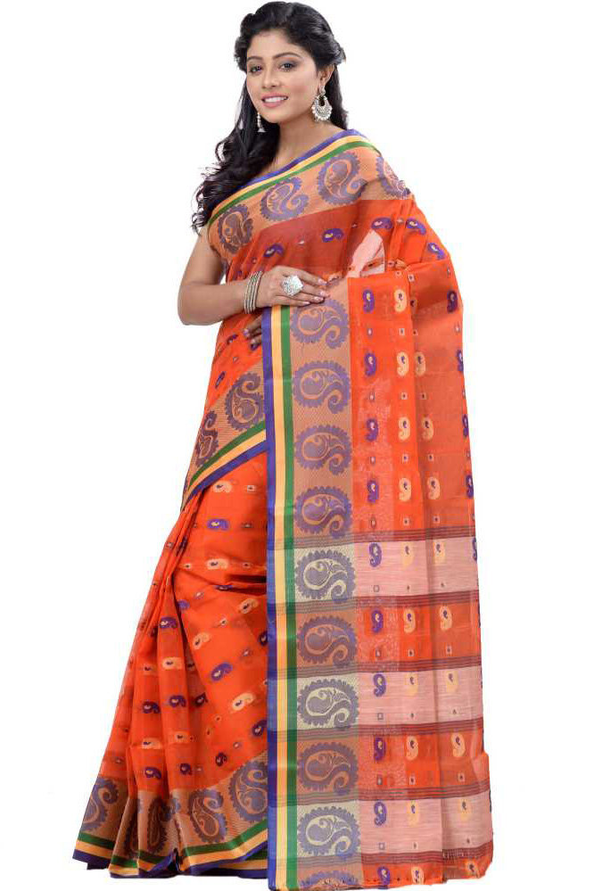 Orange Pure Cotton Kanak_Chur Tant Saree (451)